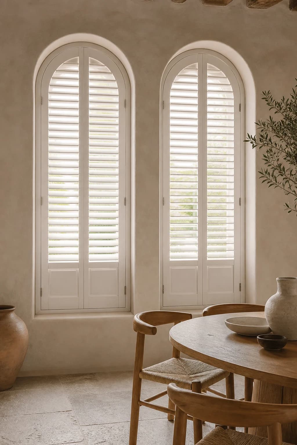 Tall custom louvered shutter panels used as interior doors